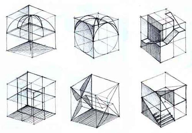 Способы перспективного изображения различных форм на основе куба - student2.ru