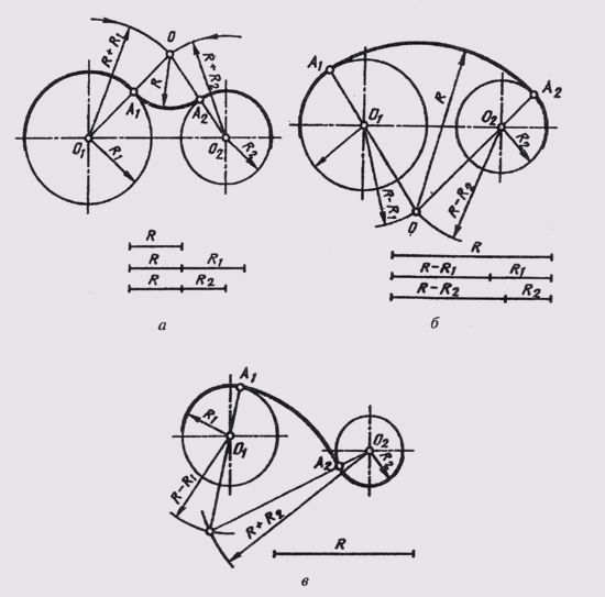 Сопряжение двух окружностей дугой заданного радиуса - student2.ru