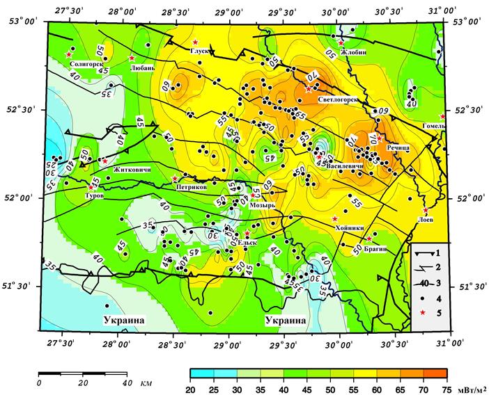 Распределение температуры в Припятском прогибе на глубине 4 км - student2.ru