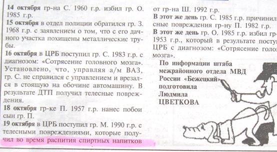 происходящего в Бежецком районе Тверской области в отношении алкоголизации населения и причин вымирания коренных жителей района - student2.ru