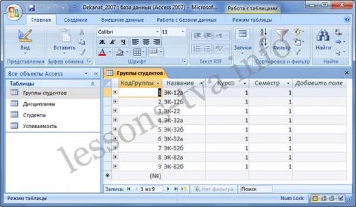 Заполнение таблиц БД Access 2007 - student2.ru