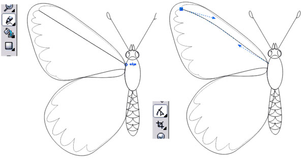 Интструментом Bezier Tool рисуем прожилки на крылышке, затем нашим любимым Shape Tool(F10) можно их подредактировать. - student2.ru