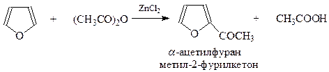 Реакции электрофильного замещения. Фуран легко вступает в реакции электрофильного замещения,легче, чем бензол - student2.ru