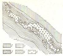 Риc. 117. Гляциодислокационные склад­ки в рыхлых мезокайнозойских породах в районе г. Канева на Днепре - student2.ru
