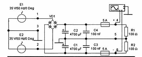 Модель схемы выпрямителя с приборами - student2.ru