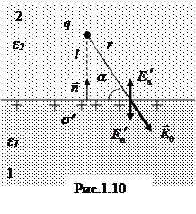 Примеры решения задач. Пример 1.Точечный заряд q находится на расстоянии l от плоской границы раздела двух диэлектрических полупространств с проницаемостями e1 и e2 соответственно - student2.ru