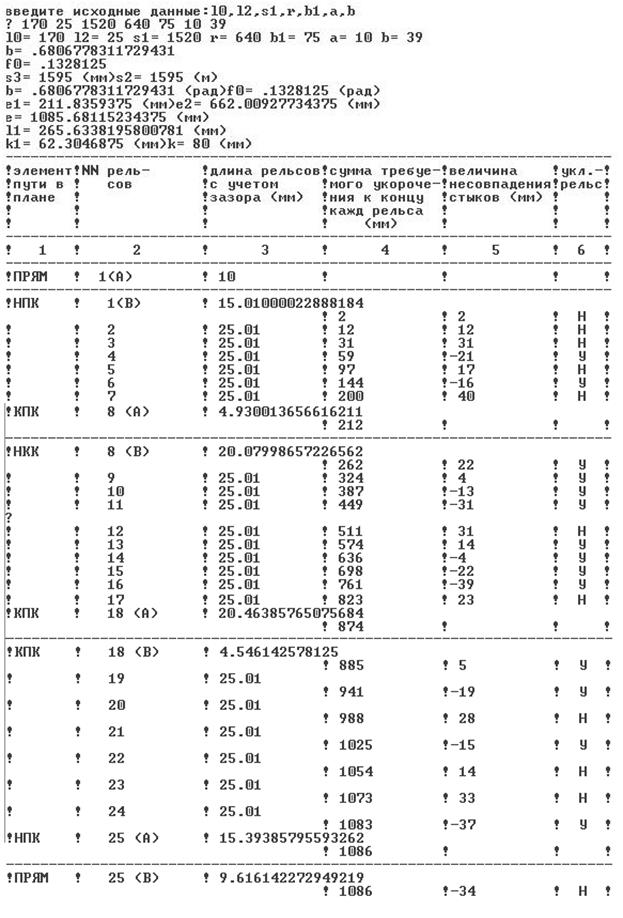 Расчет укороченных рельсов производился на компьютере. Были получены следующие результаты - student2.ru