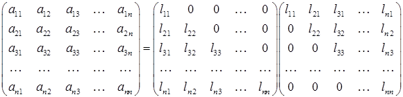 Разложение матриц на треугольные множители. Схема Холецкого - student2.ru