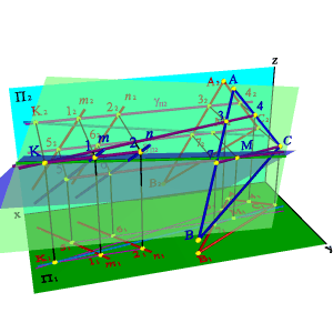 Задача. Дано: плоскость общего положения, заданная треугольником АВС, а вторая плоскость - горизонтально проецирующая a. - student2.ru