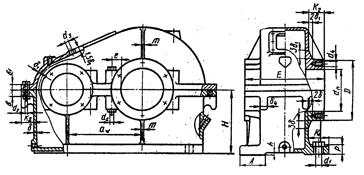 Определение геометрических размеров основных элементов корпуса и крышки редуктора - student2.ru