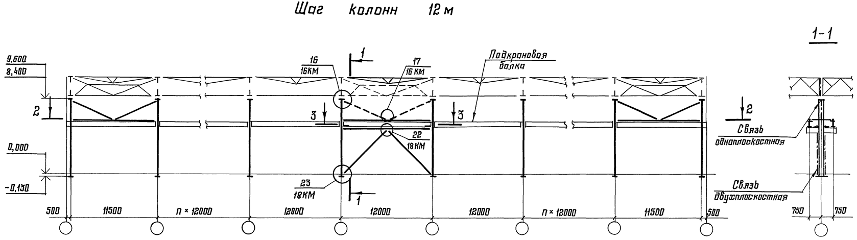 В зданиях без опорных мостовых кранов, при высоте помещений от 10.8 м. до 14.4 включительно (Серия 1.423.1-5/88 Выпуск 0): - student2.ru