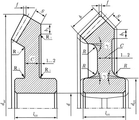 Определение формы и размеров конструктивных элементов зубчатых колес в зависимости от их конструктивного исполнения - student2.ru