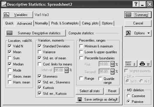 Первичный анализ статистических данных. В меню выберите Statistics и запустите модуль Basic Statistics/Tables (Основные статистики/таблицы) - student2.ru