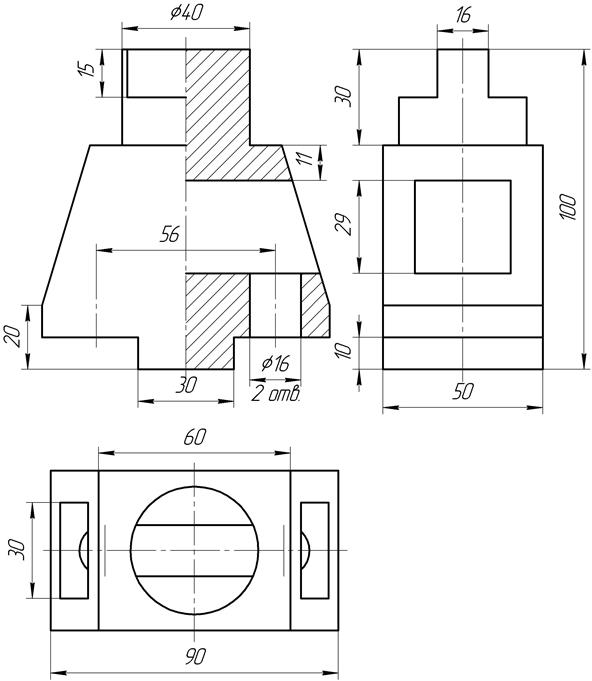 Построение по двум данным видам третьего и натуральной величины наклонного сечения (тело с вырезом) - student2.ru