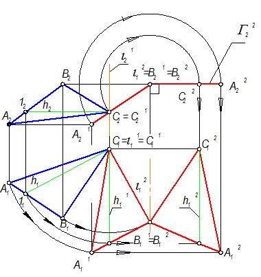 Решение четырех основных задач преобразованием комплексного чертежа способом вращения вокруг проецирующей оси - student2.ru