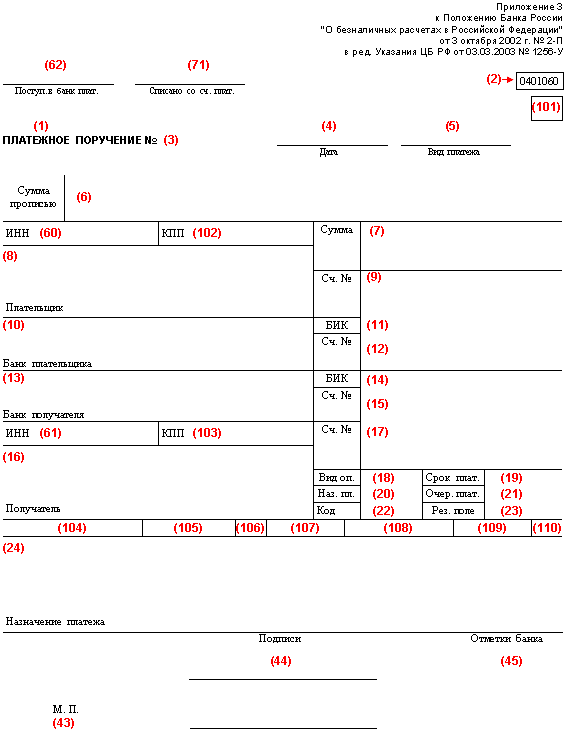 Расшифровка значений и описание по заполнению полей бланка платежного поручения - student2.ru