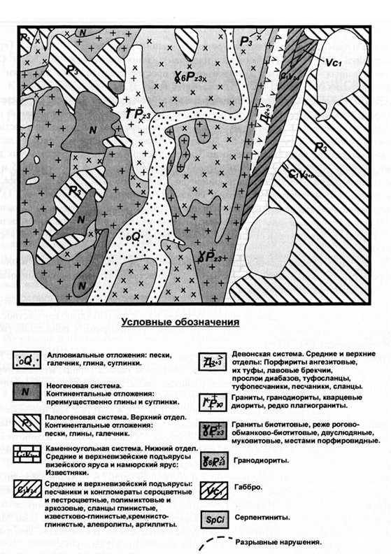 Естественные обнажения пород наблюдаются по берегам реки Миасс и озера Смолино. Остальная площадь скрыта под покровом рыхлых четвертичных отложений. - student2.ru