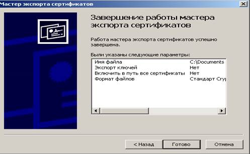 C. Создание резервной копии Сертификата средствами ОС Windows XP. - student2.ru