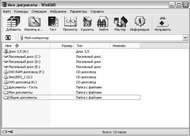 Интерфейс диспетчера архивов WinRar 3.51 - student2.ru