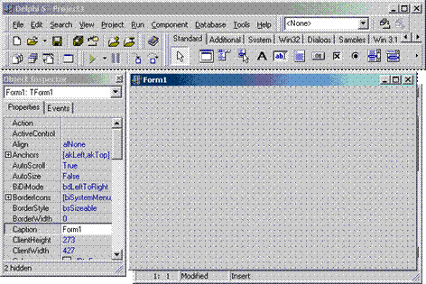 Основное окно в Delphi. Палитры компонентов Standard, Additional, System - student2.ru