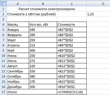 Понятие абсолютной, смешанной и относительной адресации - student2.ru