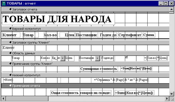 Работа с отчетом в режиме конструктора - student2.ru