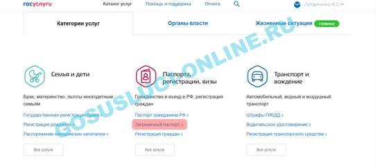 Шаг 1. Выбор услуги в личном кабинете. Инструкция по оформлению загранпаспорта через Госуслуги - student2.ru