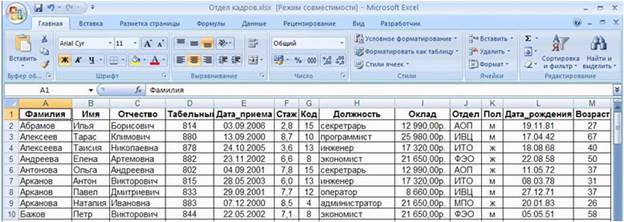 Списки Excel как база данных - student2.ru