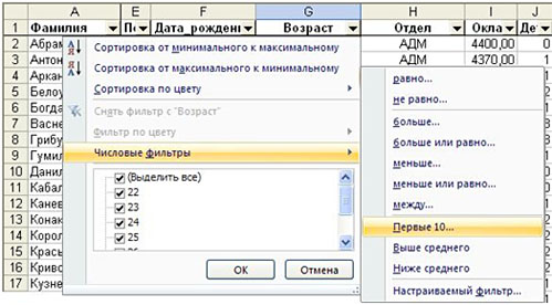 Технология работы с базами данных в приложении Microsoft Excel - student2.ru