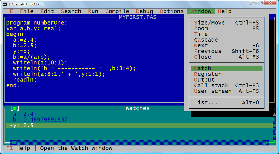 Вычисление по формулам. Знакомство со средой Turbo Pascal 7.0 - student2.ru