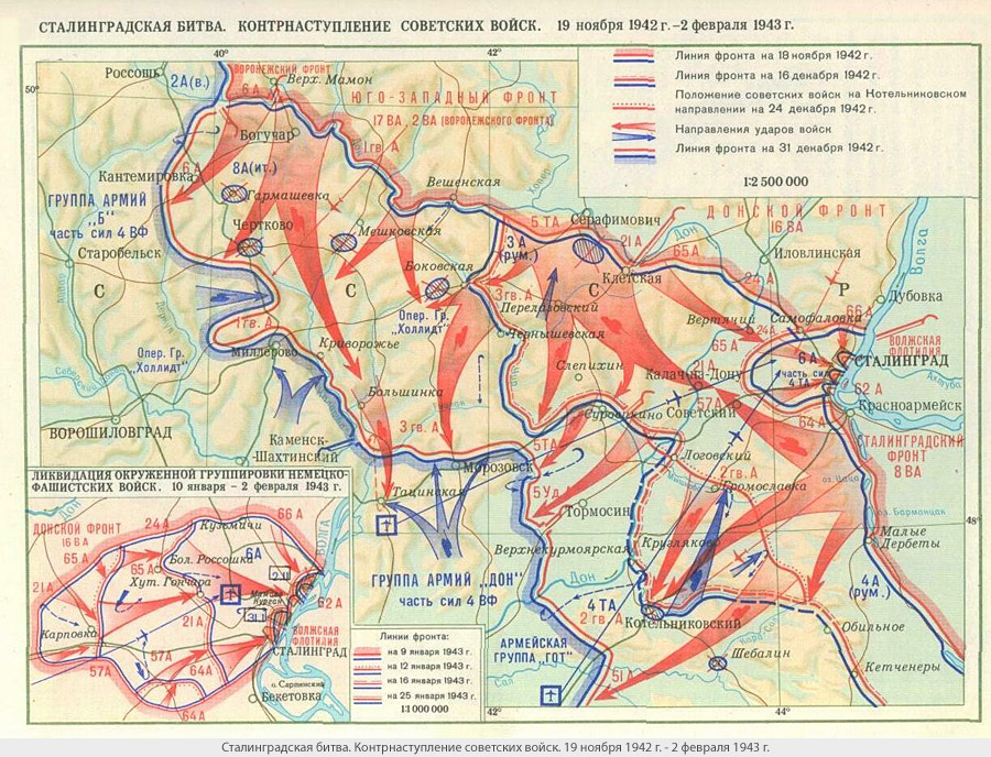 Историческая карта - разгрома фашистско-немецких войск под Сталинградом. - student2.ru
