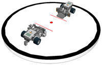 В этом состязании участникам необходимо подготовить автономного шагающего робота, способного наиболее эффективно выталкивать робота-противника за пределы черной линии ринга - student2.ru