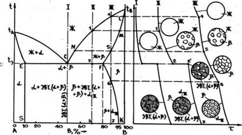 диаграмма. состояния сплавов с ограниченной растворимостью компонентов в твердом состоянии с эвтектикой - student2.ru