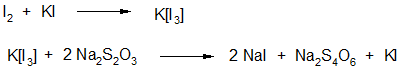 Количественное определение. 1. прямое титрование тиосульфатом натрия (индикатор крахмал.) Навеску йода предварительно растворяют в водном растворе иодида калия - student2.ru