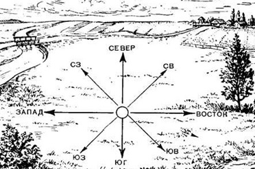 Определение направлений на стороны горизонта по компасу, небесным светилам, признакам местных предметов - student2.ru