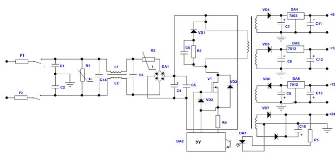 Структурная схема импульсного блока питания - student2.ru