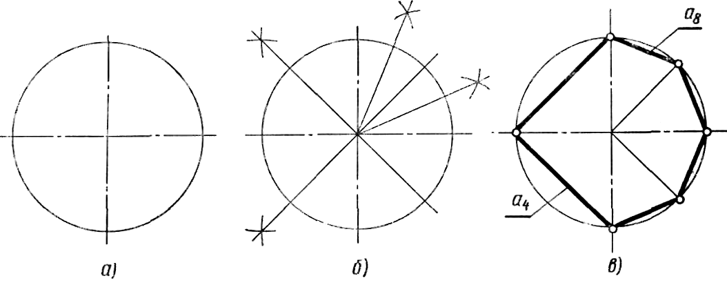 Деление окружности на равные части и построение правильных вписанных многоугольников - student2.ru