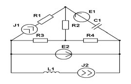 Для схемы задания 1 составить уравнения контурных токов и узловых. напряжений и решить их для численных значений: R1=R2= XL1 =XC1= XC2=100 Ом; - student2.ru