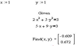 Лабораторная работа №4 Нахождение решений системы нелинейных уравнений в MathCad - student2.ru