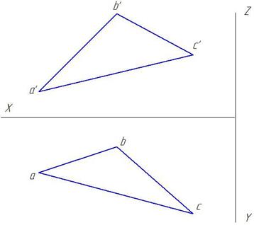Последовательность решения. 1. Строим проекции треугольников по заданным координатам точек. - student2.ru
