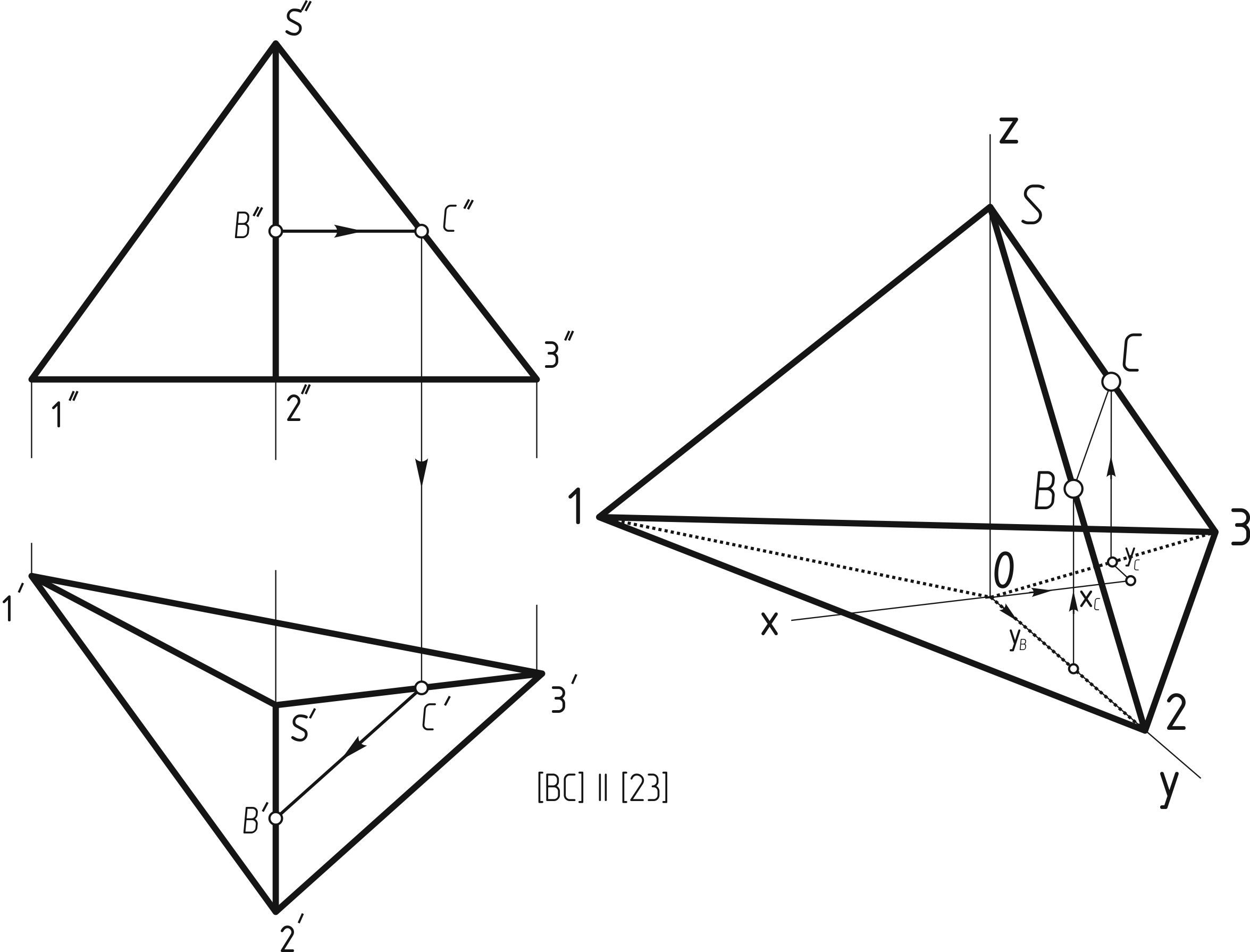 Построение точки на поверхности пирамиды - student2.ru