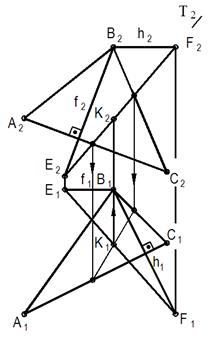 Построить проекции сферы (с центром в точке D), касательной к плоскости, заданной треугольником АВС. Определить радиус сферы и построить проекции точки касания - student2.ru