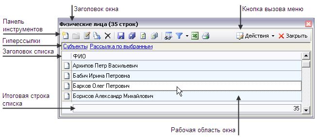 Работа со списком элементов. Окно списка - student2.ru