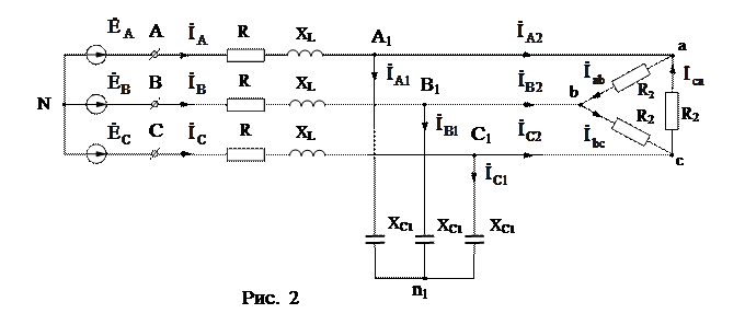 Расчет трехфазной цепи для несимметричного режима - student2.ru