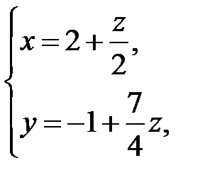 Розв’язання. Пряма, яка задана в умові цієї задачі, представляє собою лінію перетину двох площин та , рівняння яких записані у системі - student2.ru
