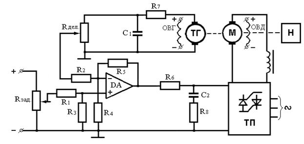 Схема № 4. САР частоты вращения двигателя постоянного тока - student2.ru