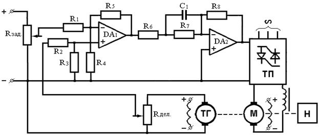 Схема № 4. САР частоты вращения двигателя постоянного тока - student2.ru