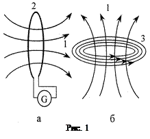 Теория метода. Явление возникновения электрического тока в замкнутом контуре 2 при изменении магнитного потока 1 прони­зывающего этот контур называется электромагнитной - student2.ru