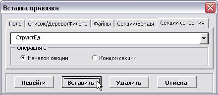 Вставка в шаблон отчета Секции сокрытия пустых привязок - student2.ru