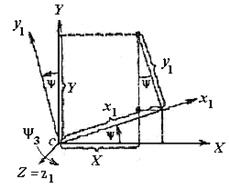 Выбор осей координат. Углы Крылова (корабельные углы). Кинематические уравнения корабельного носителя на волнении - student2.ru